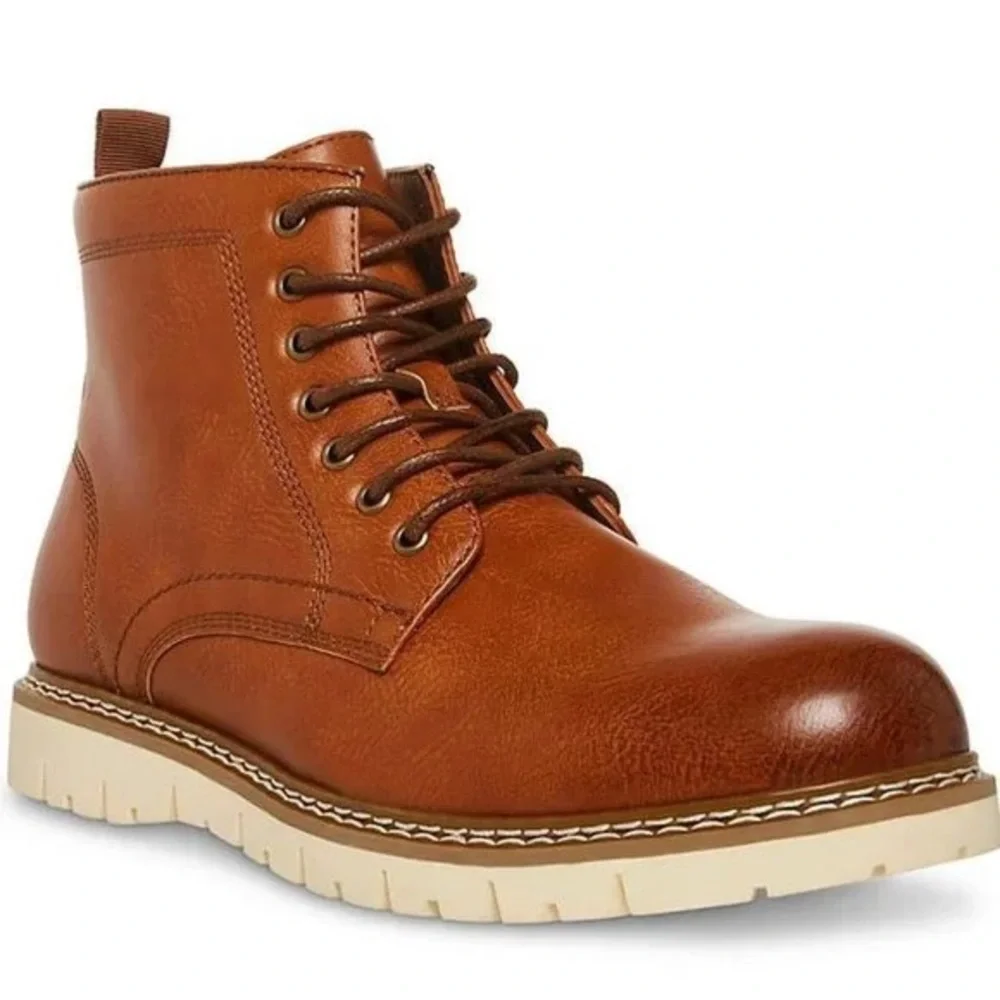 Steve Madden Broome Chukka Men’s Cognac Leather Boots Size 9 Brown Lace P-BROOME - Picture 1 of 13
